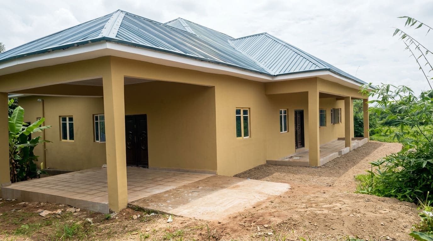 A second completed centre, entrance canopy and paved frontage in place and the external works finished